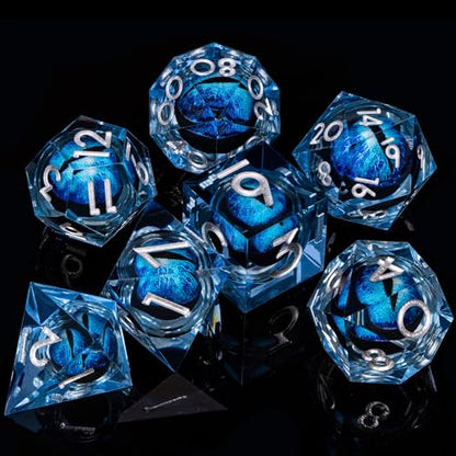 ARUOHHA DND Resin Dice Dragon Eye Dice Liquid Core Blue Sharp Edged Dice Set with Gift Box, Dungeons Polyhedral D and D Dice Set Compatible with D&D Role Playing Game D20 D12 D10 D8 D6 D4 - color: Ly02-blue
