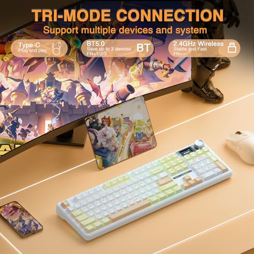 AULA F108 PRO - Wireless Mechanical Keyboard with Screen&Knob,Hot Swappable Gaming Keyboard with 8000mAh Battery,Pre-lubed Switches,RGB Backlit,PBT Keycaps Creamy Sounding Computer Keyboards,104 Keys - color: Mocha Mousse