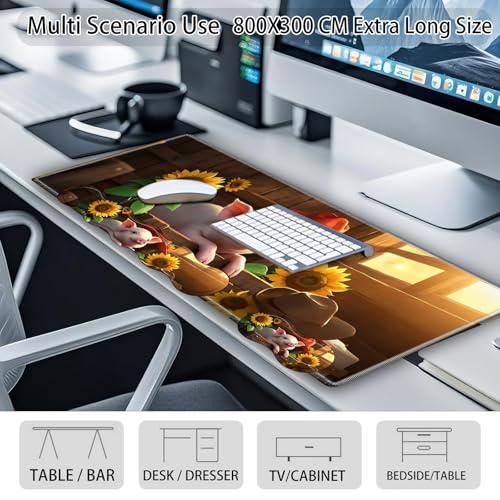 Large Gaming Mouse Pad Set with Wrist Support – 31.5" x 11.8" 4-in-1 XXL Mousepad with Keyboard Wrist Rest, Mouse Wrist Rest & Coaster – Ergonomic Desk Mat for Office, Home – Sunflower Pig - color: Sunflower Pig