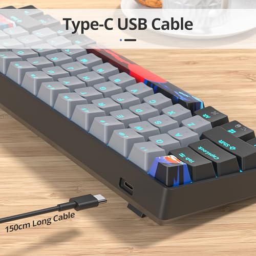 surmen 60% Wired Mechanical Gaming Keyboard, 61 Keys Backlit Ultra-Compact Mini Office Keyboard with Red Switch for PC/Mac Gamer, Typist (61 Dolch) - color: 61 Dolch