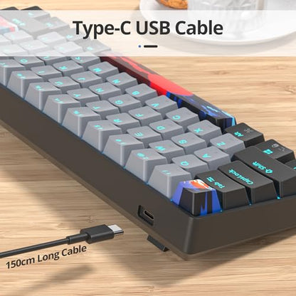 surmen 60% Wired Mechanical Gaming Keyboard, 61 Keys Backlit Ultra-Compact Mini Office Keyboard with Red Switch for PC/Mac Gamer, Typist (61 Dolch) - color: 61 Dolch