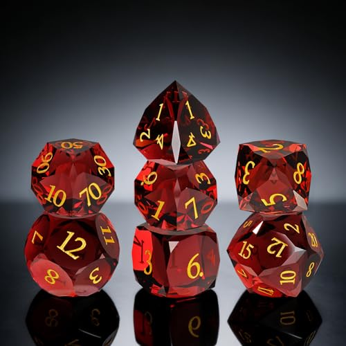 Crystal Amethyst Polyhedral Dice Set for DND (7-Piece) - Hand-Polished Gemstone Gaming Dice for Dungeons and Dragons & Tabletop RPGs, with Gift Case - color: Sj-007