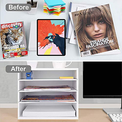 EMERIT 4-Tier Adjustable Paper Organizer, Large Capacity Desktop Organzier for Textbooks/Magazines/Office Files, Wooden Dividers, 7 lbs per Shelf, White - color: 4 Tier-white