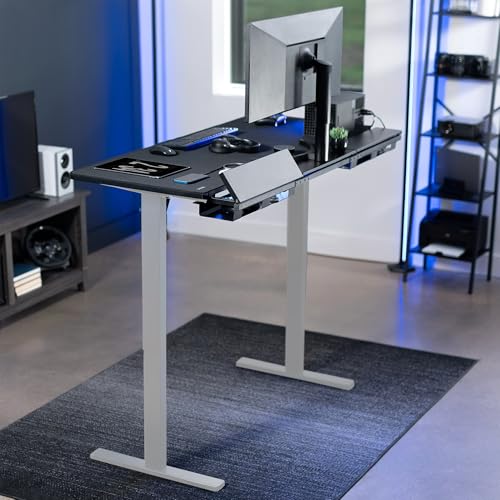 VIVO Black 60 x 30 in Standing Desk, DESK-KIT-1G6-P3B | Electric, Holds 220 lbs, Sit Stand, Height Adjustable, Cable Tray, Full-Size Mouse Pad, Office Furniture, Gray Frame - color: Black Top / Gray Frame, size: 60 x 30