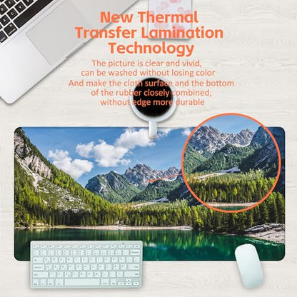 Desk Mat, Lake Mountain Landscape Desk Pad, The Alps Large Gaming Mouse Pad for Desk, 31.5"x15.7" Extended Big Computer Keyboard Mouse Pad with Non-Slip Base and Stitched Edge - color: Lake Mountain Landscape