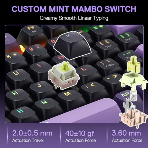 Redragon K740 PRO 98 Keys Wireless RGB Gaming Keyboard, 3-Mode PBT Mechanical Keyboard w/Solid Aluminum Base, Dedicated Knob Control & Hot-Swap Socket, Custom Linear Switch - color: Purple Rain, size: 98 Keys