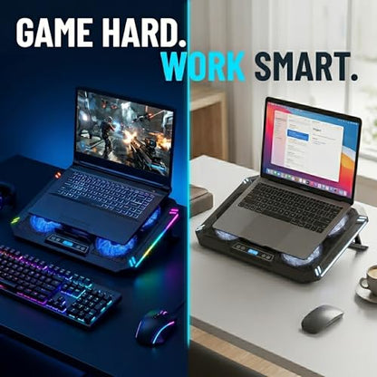 AFI Electronics Laptop Cooling Pad, 5 Quiet Fans Gaming Laptop Cooler for 11–17 Inch, RGB LED, LCD Display, 6 Fan Speeds, 8-Height Adjustable Stand, Dual USB Ports, Notebook Cooling Stand