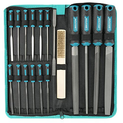 LIBRATON 31PCS Metal File Set, Metal Files, 12 Needle Files | For Metal, Steel, Wood, Metalworking, Woodworking, Hobby & Crafts, with Riffler File, 12 Sandpapers, Steel Brush, Carry Case - style: Metal File-31PCS