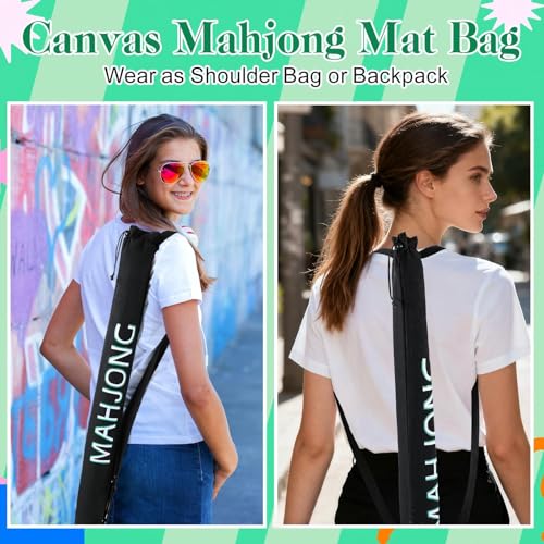 34 Inch Long Mahjong Mat Bag Cute Double Strapped Canvas Drawstring Mahjong Holder Lightweight Outdoor Carrying Bag for Board Games Travel Storage-Mat Not Include(Black,1 Pc) - color: Black, style: Soild
