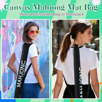34 Inch Long Mahjong Mat Bag Cute Double Strapped Canvas Drawstring Mahjong Holder Lightweight Outdoor Carrying Bag for Board Games Travel Storage-Mat Not Include(Black,1 Pc) - color: Black, style: Soild