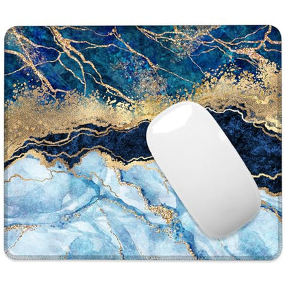 Mouse Pad Blue Liquid Marble Square Mousepad Desk Mat with Non Slip Rubber Base, Stitched Edge Mouse Mat Desk Pad for Work Game Office, 9.5x8 Inches - color: Blue Liquid Marble