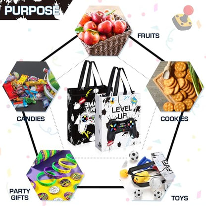 Sweetude 30 Pcs Video Game Gift Bag with Handle Game Party Supplies Reusable Gaming Neon Goody Bag, 2 Styles - style: Black, White