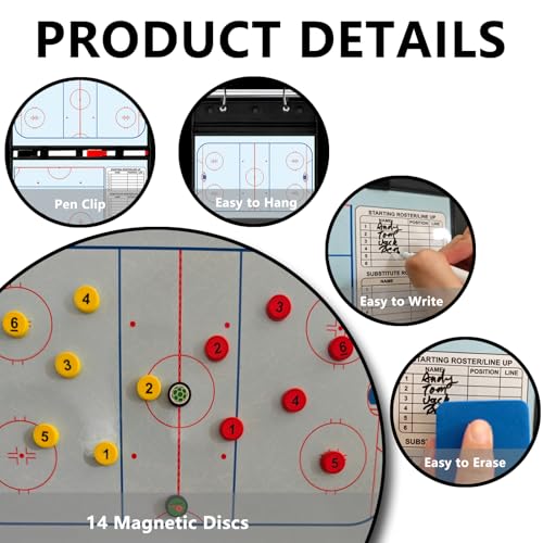 Magnetic Hockey Coaching Board – Portable Dry Erase Whiteboard with Fence Clip, Magnets & Carry Bag, Foldable Tactical Board for Ice Hockey Coaches & Players, Ideal Coach Gift - style: Hockey