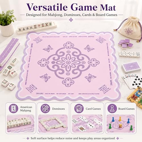 Neoprene Mahjong Mat for Table, 32 x 32 Inch Square Mahjong Table Mat with Carrying Bag, Non Slip Rubber Backing, Noise Reducing Game Mat for American Mahjong, Dominoes, Cards, Board Games (Pink) - color: Pink