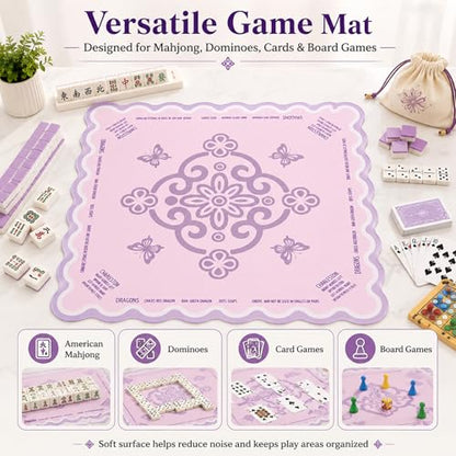 Neoprene Mahjong Mat for Table, 32 x 32 Inch Square Mahjong Table Mat with Carrying Bag, Non Slip Rubber Backing, Noise Reducing Game Mat for American Mahjong, Dominoes, Cards, Board Games (Pink) - color: Pink