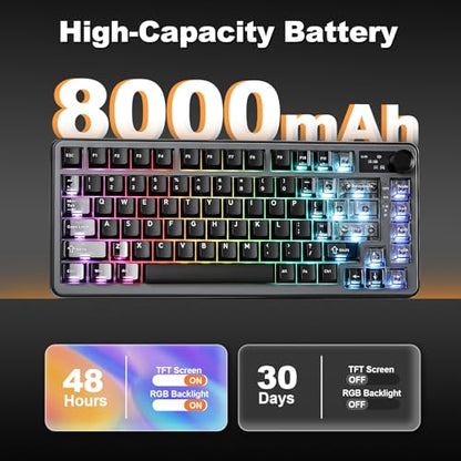YUNZII B75 PRO MAX QMK/VIA Wireless Mechanical Keyboard | 75% Layout with Screen and Knob, Custom Hot Swap, Gasket, Creamy Switches, for Win/Mac (Black, Cocoa Cream V2 Switch) - color: Black, size: Cocoa Cream V2 Switch