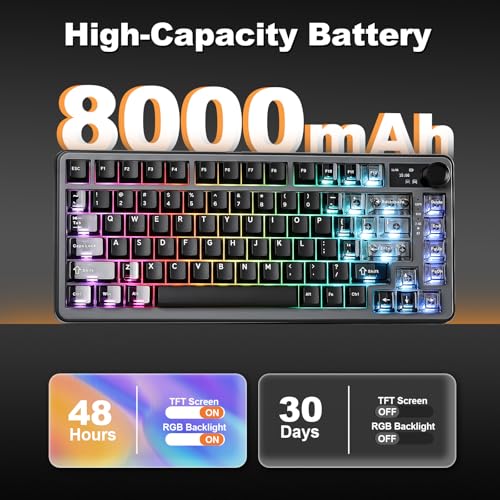 YUNZII B75 PRO MAX QMK/VIA Wireless Mechanical Keyboard | 75% Layout with Screen and Knob, Custom Hot Swap, Gasket, Creamy Switches, for Win/Mac (Black, Milk V2 Switch) - color: Black, size: Milk V2 Switch