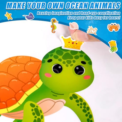 48 Sheets Create Funny Ocean Animals Stickers, Make a Face Stickers for Boys and Girls, Travel Sticker Books, Party Favors, Birthday, Home, School and Activities Gifts for Kids Ages 3+ - style: Underwater Animal