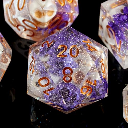 FugaCity Dice Set,Handmade Sharp Edge 7 Piece Resin Dice-Dungeon&Dragons Polyhedral Dice Set, D&D Dice Set with Gift Dice Case for RPG MTG Table Games - color: D-purple Flower & Skelet