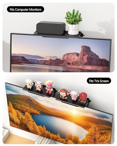 No Drilling Soundbar Mount, TV Top Shelf Fits Most Soundbars up to 12 lbs, Universal Monitor Shelf-Sound Bar Mounts, Sound Bar Shelfs Above TV for Flat Screen TVs,No TVs Disassembly, 23.6x4.4inch