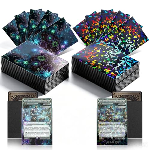 DEDC MTG Card Sleeves 200CT (Firework+Broken Stone) Holographic Front & Matte Finish Back Smooth Shuffle Standard Size 4 Mil Tear Resistant Art Cards Sleeve for Magic The Gathering - style: Front Holographic Back Black Matte