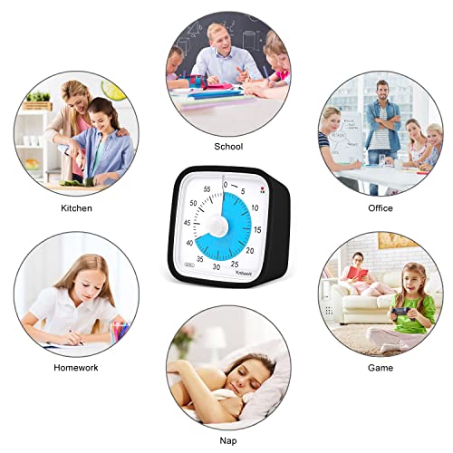 Visual Timer, Silent 60-min Countdown Timer for Kids, Black Blue | Protective Case, Time Management Tool, Mute and Ringing Alarm Available, Low Power Reminder, for Study,Game,Work,Fitness etc - color: Black Blue