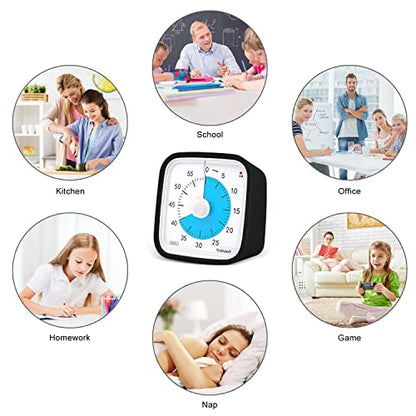 Visual Timer, Silent 60-min Countdown Timer for Kids, Black Blue | Protective Case, Time Management Tool, Mute and Ringing Alarm Available, Low Power Reminder, for Study,Game,Work,Fitness etc - color: Black Blue