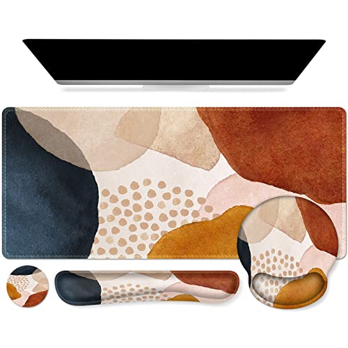 iCasso Desk Mat, Gaming Mouse Pad Wrist Support Set,4in1 XXL Large Mousepad + Keyboard Wrist Rest+Mouse Wrist Rest+Coaster Set with Ergonomic Design for Home Office Table Computer-Color Block - color: Color Block
