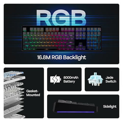 MechLands EPOMAKER TH108 Full Size Mechanical Keyboard, Wireless Gaming Keyboard, 8000mAh Battery, Creamy Gasket, 108 Keys, Hot Swap, Custom Driver, RGB Backlights (Black, Creamy Jade Switch) - color: Black, size: Creamy Jade Switch