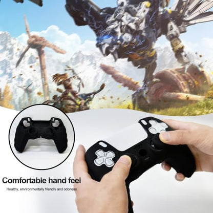 2 Pack Black Anti-Slip PS5 Controller Skin,Soft Thicken Studded Protective Silicone Cover Skin Grips Compatible with PS5/Slim/Pro Controller and 8 PCS Thumb Grips Caps. (2 Pack Black) - color: 2 Pack Black