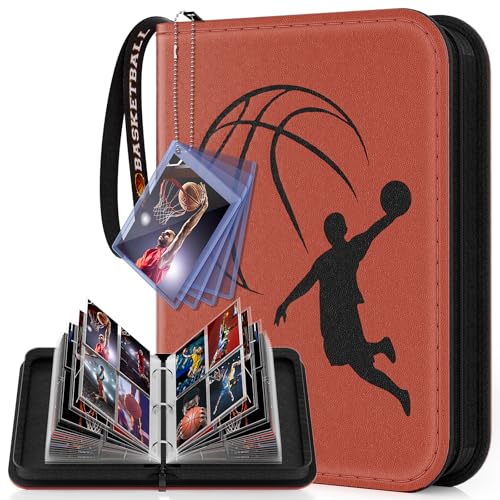 Basketball Card Binder 440 Pocket, Sports Card Binder with Card Display Design, Premium Card Ablums with Sports Pattern Wristband Fit for Basketball Cards 2026 - color: Basketball, size: 440 Pocket
