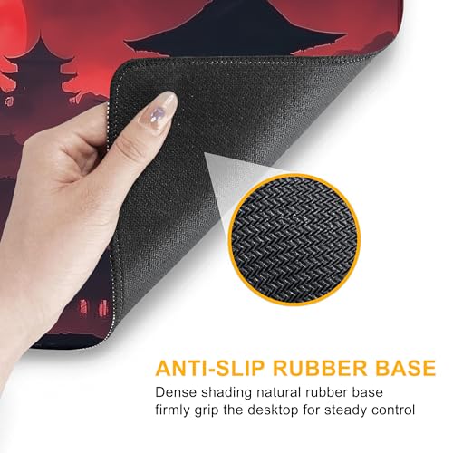 Large Mouse Pad Samurai Blood Moon Dusk Waterproof Extra Large Mousepad with Stitched Edges Non-Slip Rubber Base Computer Protector Desk Pad for School Office Home 35.4"X 15.7" - color: Blood Moon Cherry Blossom