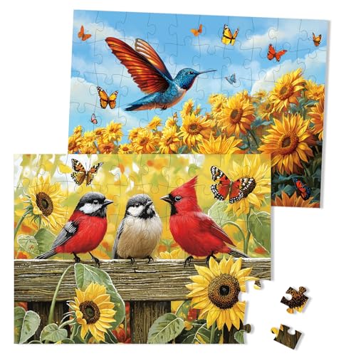 Sunhigh Dementia Puzzles for Elderly, Set of 2-60 Piece Jigsaw Puzzle, Alzheimer’s Products and Activities for Seniors Birds and Sunflowers - color: Sunflowers