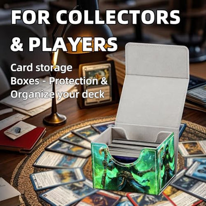 Trading Card Storage Box, Holds 100+ for MTG Cards, Premium PU Leather with Magnetic Closure, Skeleton With Green Glow Durable Deck Box for Magic the Gathering, Trading Card Games - color: Skeleton With Green Glow