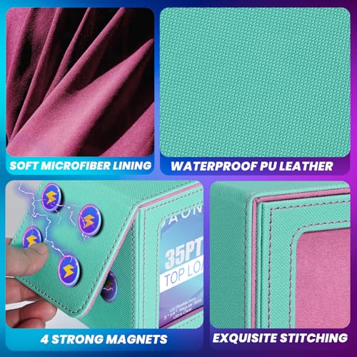 UAONO Card Deck Box for MTG Commander, Fits 100 Double-Sleeved Cards | Independent Commander Display, Magnetic Deck Case for Magic the Gathering TCG, 2 Dividers & 1 Top Loader (Turquoise/Pink) - color: A-Turquoise&Pink