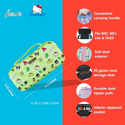 Sonix x Sanrio Carrying Case for Nintendo Switch 2, Switch 1, Lite, OLED, Protective Travel Case with Game Cartridge Storage | Hello Kitty Island Adventure AOP (Green) - color: Hello Kitty Island Adventure AOP