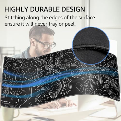 KTRIO Large Gaming Mouse Pad, 31.5 x 15.7 in, Black Topographic, XXL | Smooth Micro-Weave Surface, Artistic Pattern Design, Non-Slip Rubber Base, Durable Stitched Edges, Office & Home Use - color: Black Topographic, size: 31.5l X 15.7w Inches