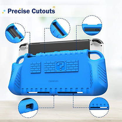 FINTIE Kid-Friendly Ultraligh Case for Nintendo Switch OLED Model (2021) | Game Card Slots, Ergonomic Grip Design, Lightweight EVA Foam, Anti-Scratch Protective Grip Case Cover, Blue - color: Blue