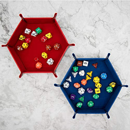 SIQUK 2 Pieces Dice Tray PU Leather Dice Folding Hexagon Tray Dice Holder for Dice Games Like RPG, DND and Other Table Games (Red and Royal Blue) - color: Red and Royalblue