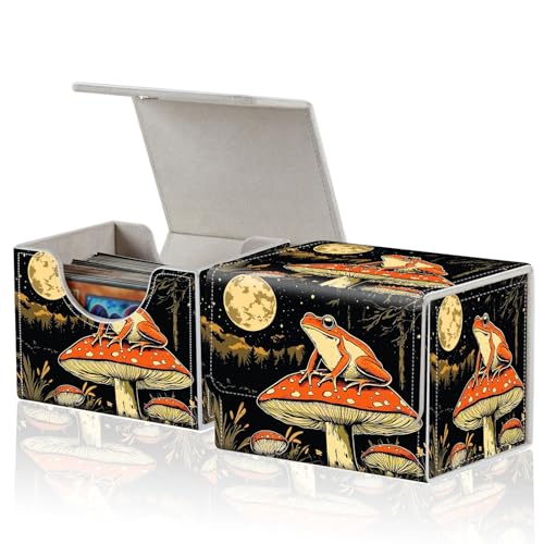for MTG Commander Deck Box,Card Deck Box for Trading Yugioh MTG,Fits 100 Double Sleeved Cards,PU Leather Strong Magnet Case for Magic Commander TCG CCG,Frog Mushroom Moon - color: Frog Mushroom Moon