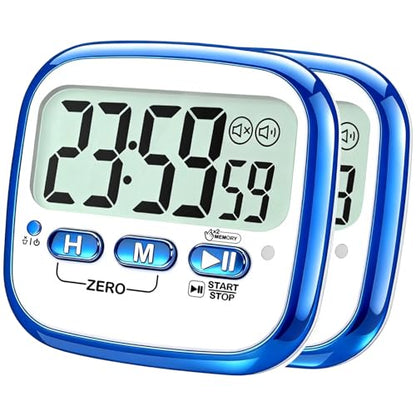 AyayaBoss 2-Pack Magnetic Kitchen Timers for Cooking, Digital Stop Watch Countdown Timer for Kids, Teachers, Classroom, Office, Exercise - Battery Included - color: Digital Timer 2 Pack - Blue