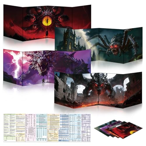 Byhoo DM Screen 4 PCS for D&D 5E - Immersive DND DM Screen Accessories - Monstrous Horror, Dry Erase Surface with Stands, Portable Tri-Fold A4 Size for Player's Handbook - style: Monstrous Horror - 4PCS