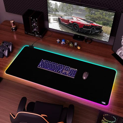Vyaaa 47" x 20" RGB Gaming Mouse Pad, XXL LED Desk Mat with 9 Light-Up Modes, Smooth Surface & Non-Slip Rubber Base for Gaming/Office/Home (Black) - color: Black, size: 47L x 20W inches