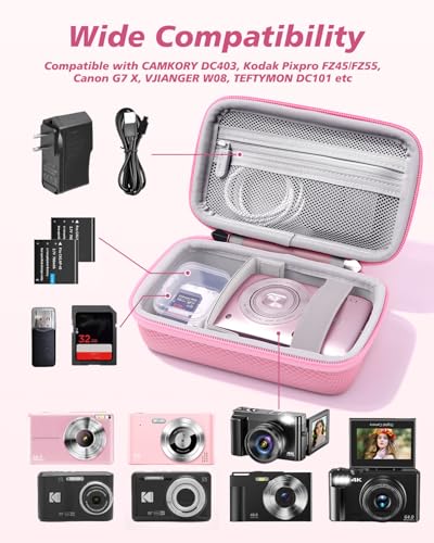 Krypthos Camera Case for Canon G7 X Mark III with SD Card Storage (Pink) | Compatible with Kodak Pixpro FZ45, Canon G7X Mark III，CAMKORY DC403, Travel Small Cameras, Protective, Durable, Easy to Carry - color: Pink