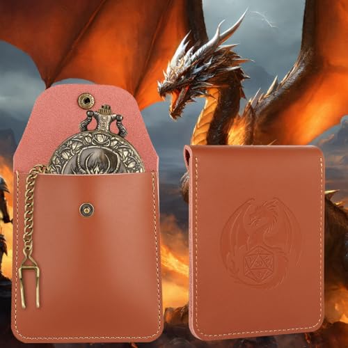 Mini DND Dice Set, Steampunk Dragon Head Pocket Watch Shell Case, 7 Piece Polyhedral D&D Dice, DND Leather Gift Bag with Dragon Logo, MTG, Role Play Board Game Accessories, Bronze Dragon Gifts - color: Dragon Head