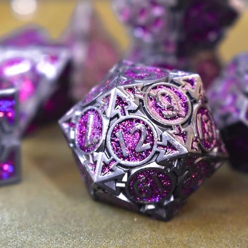 Rule Dice Metal DND Dice Set - Purple Dungeons and Dragons Dice, Large Weighted Metallic D&D Dice Sets - Polyhedral Role Playing Dice for MTG RPG, D and D Dice with DND Gift Box(Purple) - color: A-purple