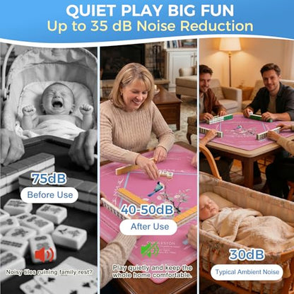 American Mahjong Mat with Rules for Table Floral Bird Design | Non Slip Noise Reduction Mah Jong Mat Mahjong Table Mat with Carry Bag for Playing Tiles Poker Board Games(Light Pink) - color: Light Pink