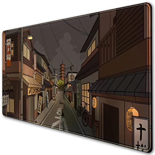 Tokyo Street at Night Kawaii Japanese XL Mouse Pad, Cute Gaming Desk Pads, Anime Large Desktop Mat, XXL Keyboard Mats, Extended Laptop Mat 31.5''X15.7'' - color: Black Brown Beige