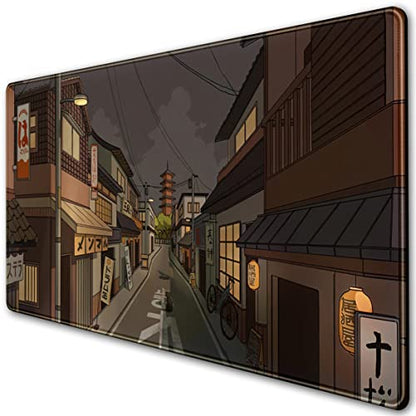 Tokyo Street at Night Kawaii Japanese XL Mouse Pad, Cute Gaming Desk Pads, Anime Large Desktop Mat, XXL Keyboard Mats, Extended Laptop Mat 31.5''X15.7'' - color: Black Brown Beige