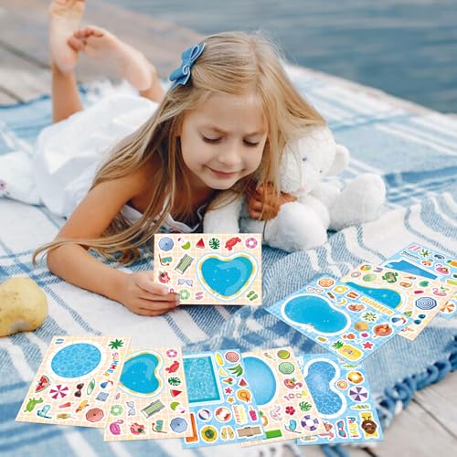 Summer Stickers, Make a Pool Sticker, Make Your Own Stickers for Kids | 24 Sheets Pool Stickers, Mix & Match Craft Kit for Summer Party Favors & Activities - style: Pool